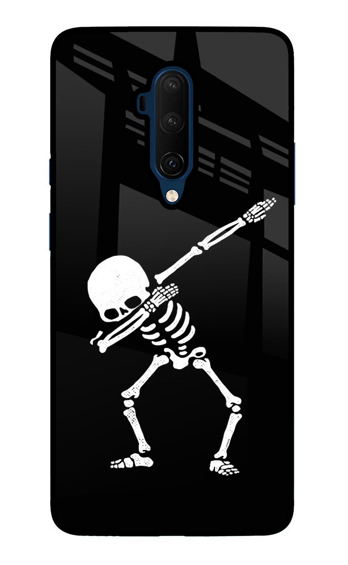 Dabbing Skeleton Art Oneplus 7T Pro Glass Case Back Cover by Casekaro