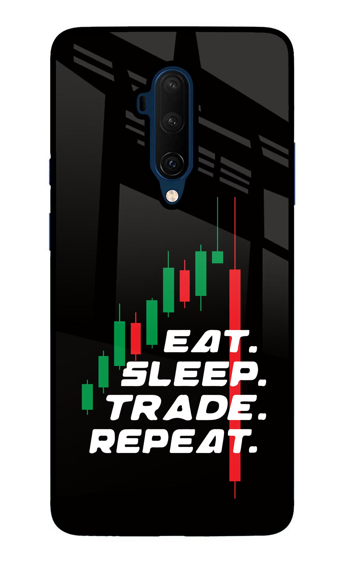 Eat Sleep Trade Repeat Oneplus 7T Pro Glass Case Back Cover by Casekaro