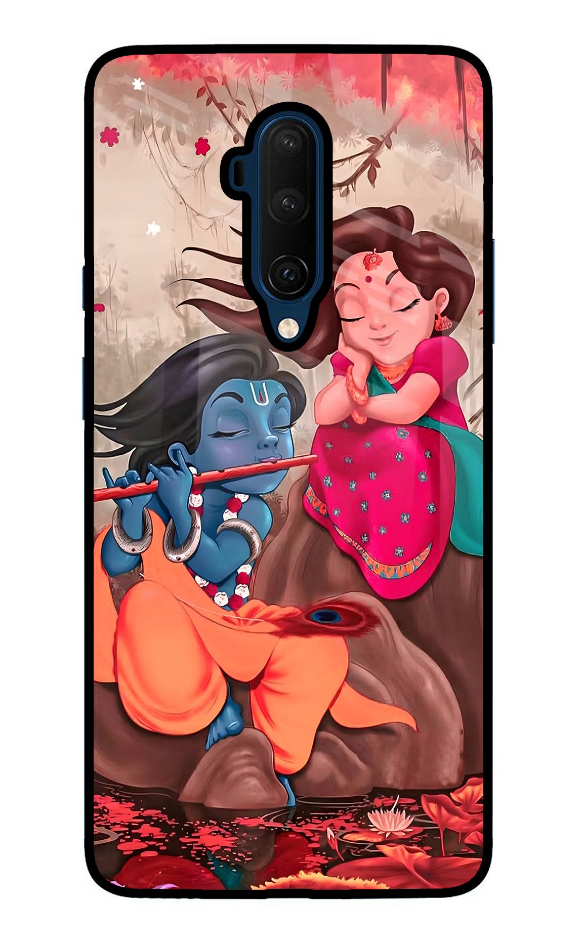 Radhe Krishna Oneplus 7T Pro Glass Case Back Cover by Casekaro