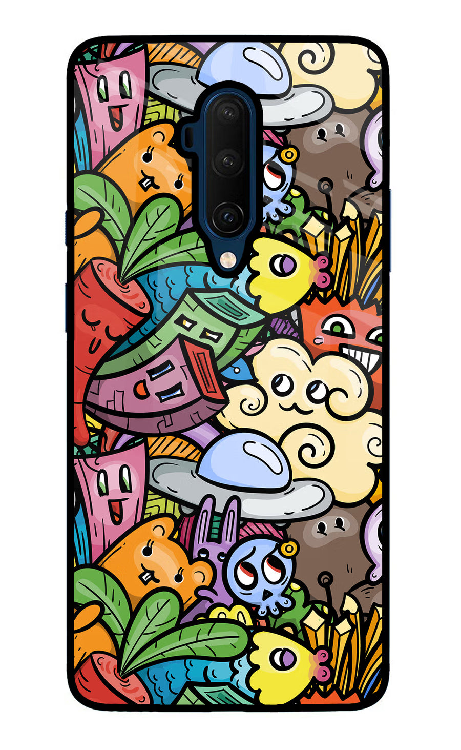Veggie Doodle Oneplus 7T Pro Back Cover, Glass case