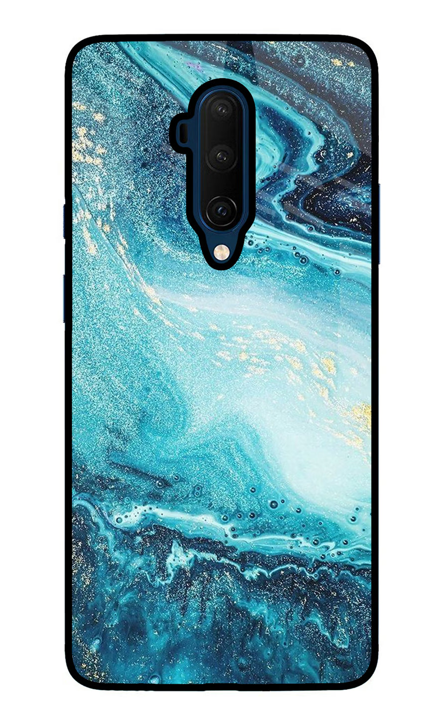 Blue Glitter Marble Oneplus 7T Pro Back Cover, Glass case