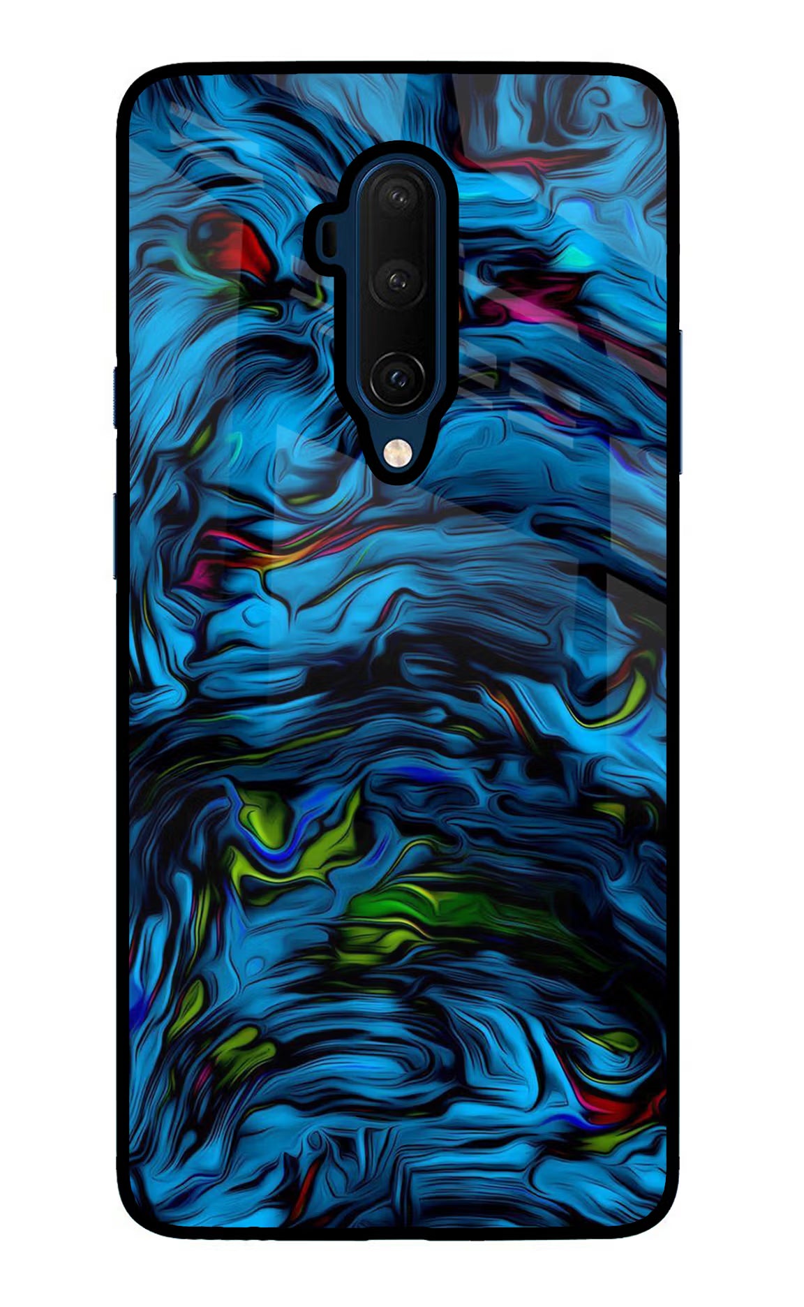 Dark Blue Abstract Oneplus 7T Pro Glass Case Back Cover by Casekaro