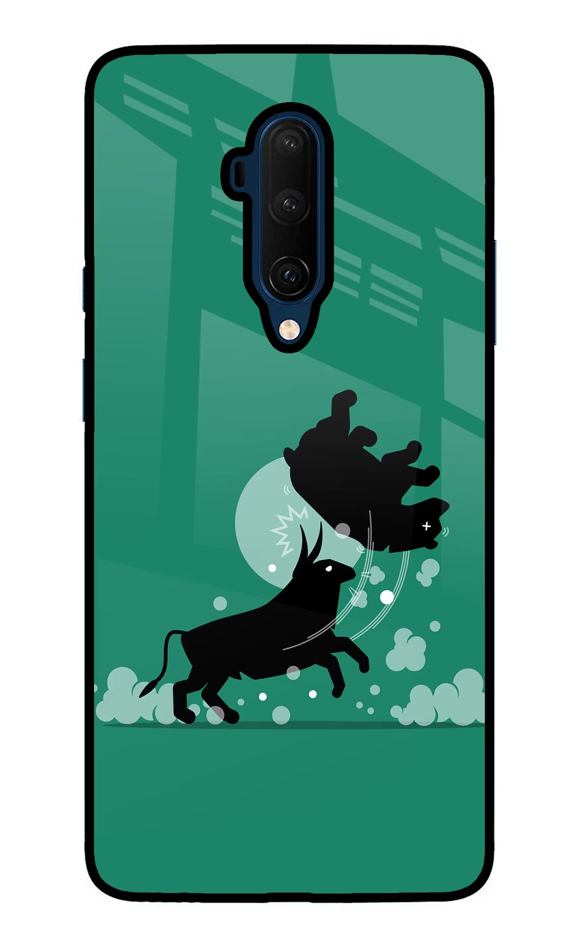 Bull Conqueror Oneplus 7T Pro Glass Case Back Cover by Casekaro