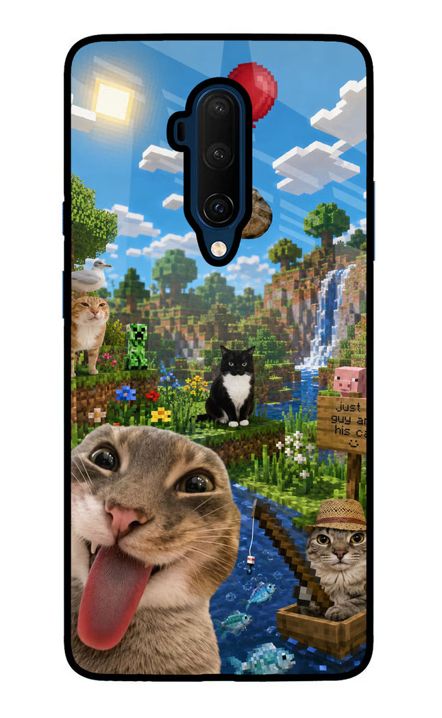 Minecraft Cat Chaos Oneplus 7T Pro Glass Case