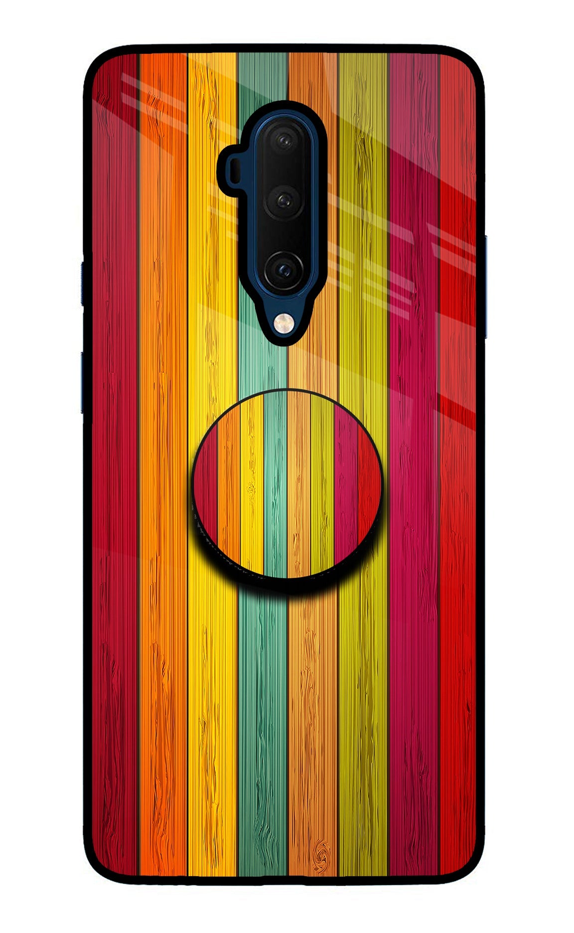 Multicolor Wooden Oneplus 7T Pro Glass Case