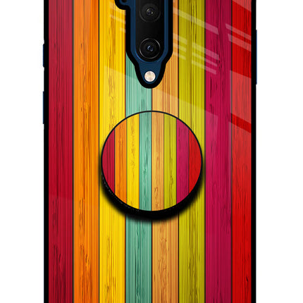 Multicolor Wooden Oneplus 7T Pro Glass Case