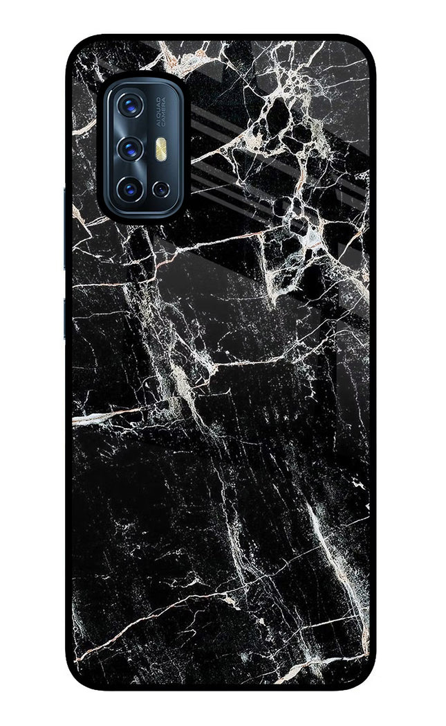 Black Marble Texture Vivo V17 Glass Case Back Cover by Casekaro