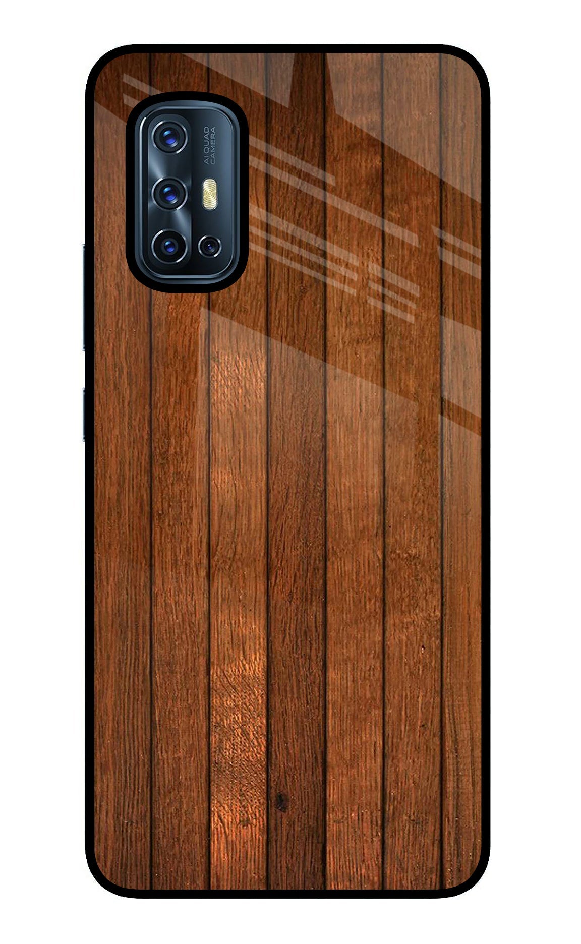 Wooden Artwork Bands Vivo V17 Glass Case