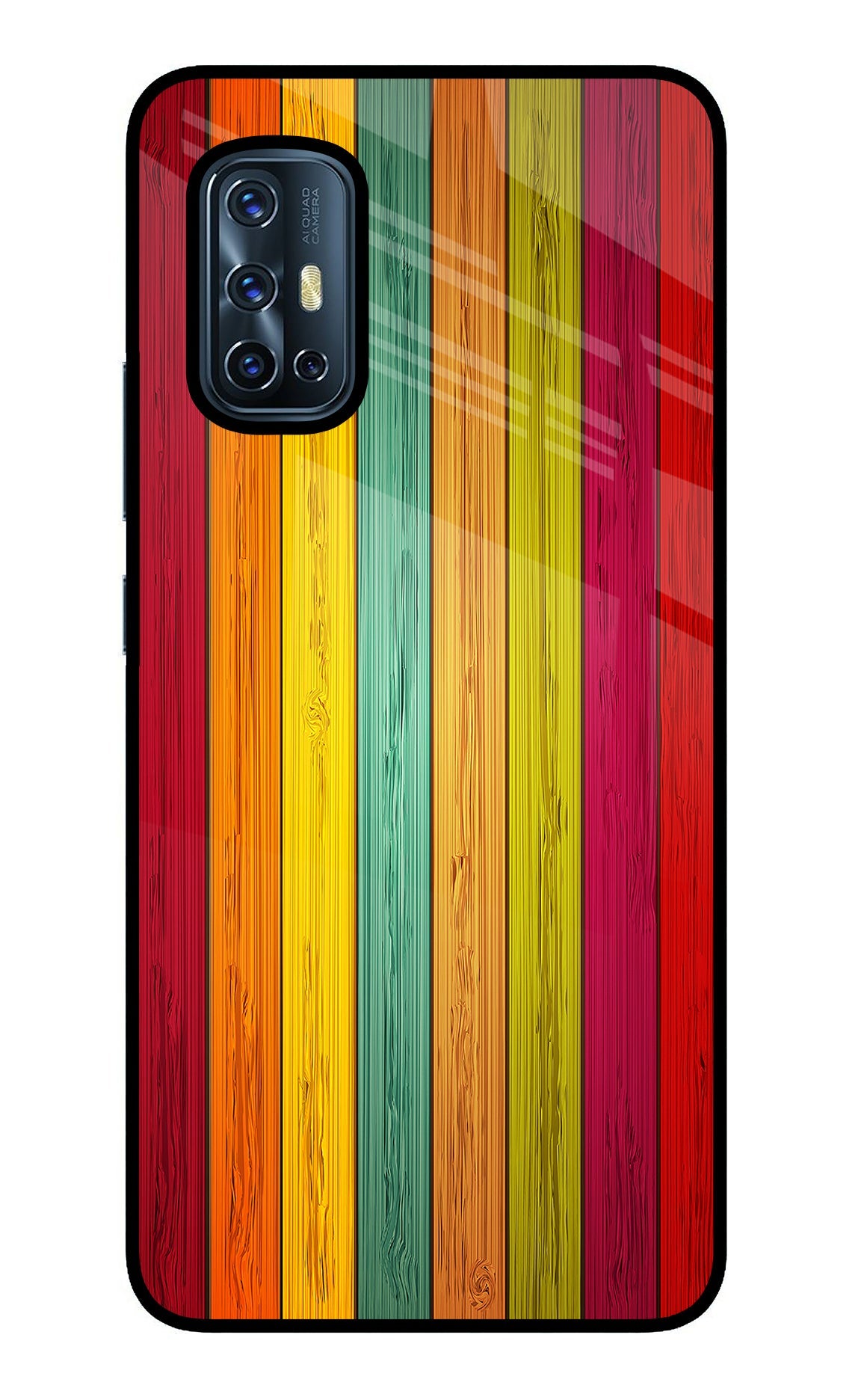 Multicolor Wooden Vivo V17 Glass Case