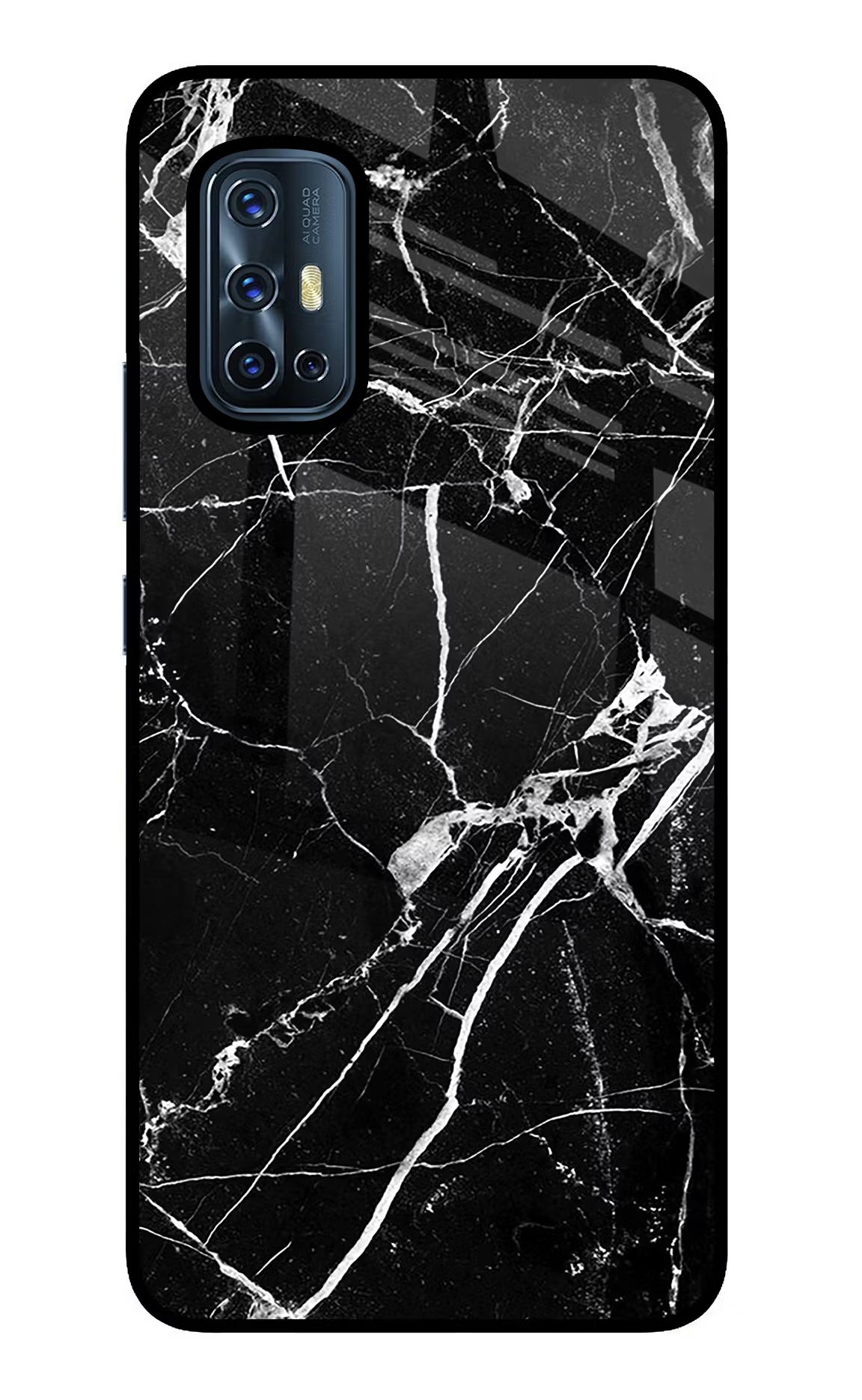 Black Marble Pattern Vivo V17 Glass Case Back Cover by Casekaro