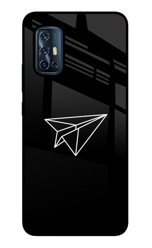 Paper Plane White Vivo V17 Glass Case Back Cover by Casekaro