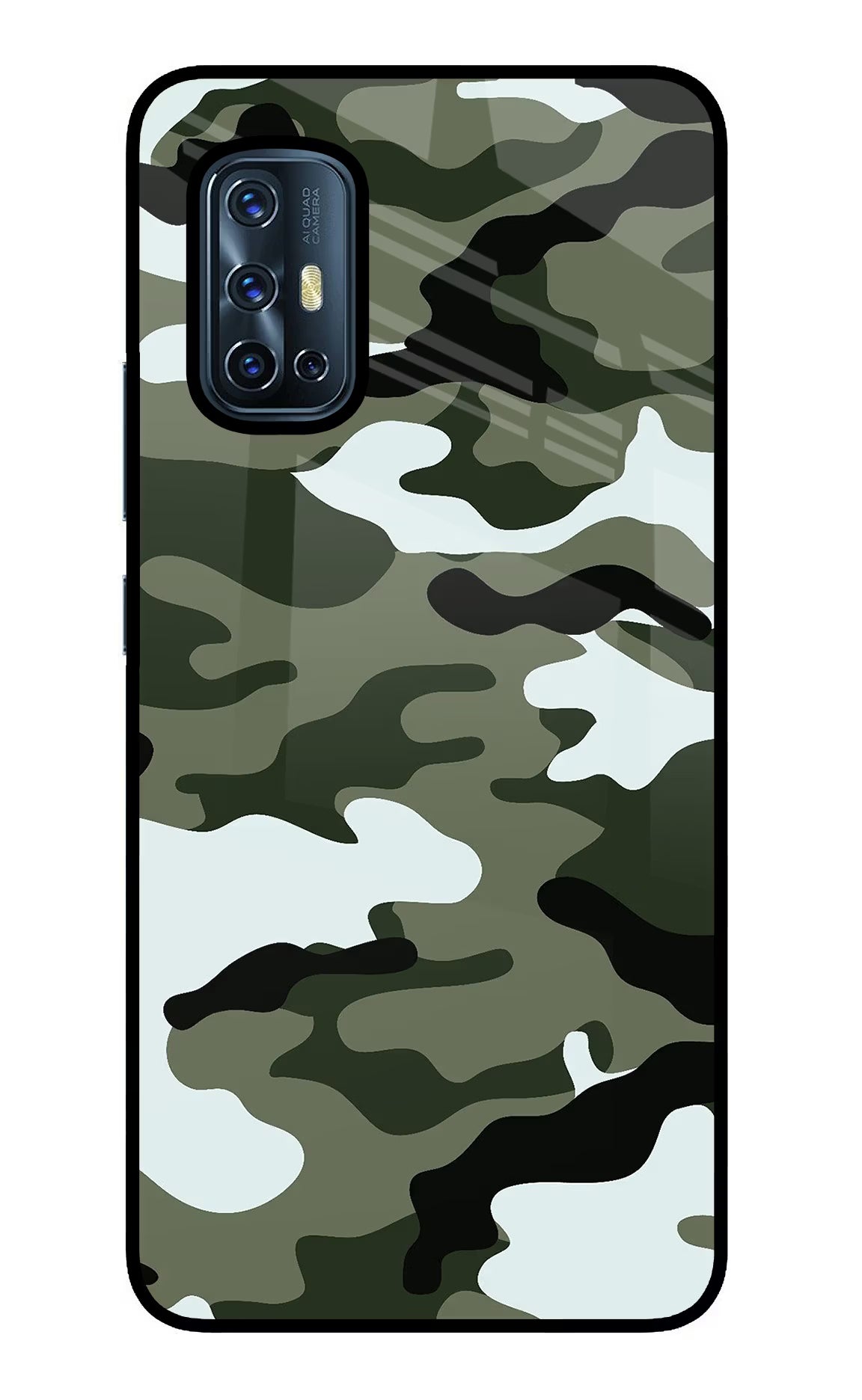 Camouflage Vivo V17 Glass Case Back Cover by Casekaro
