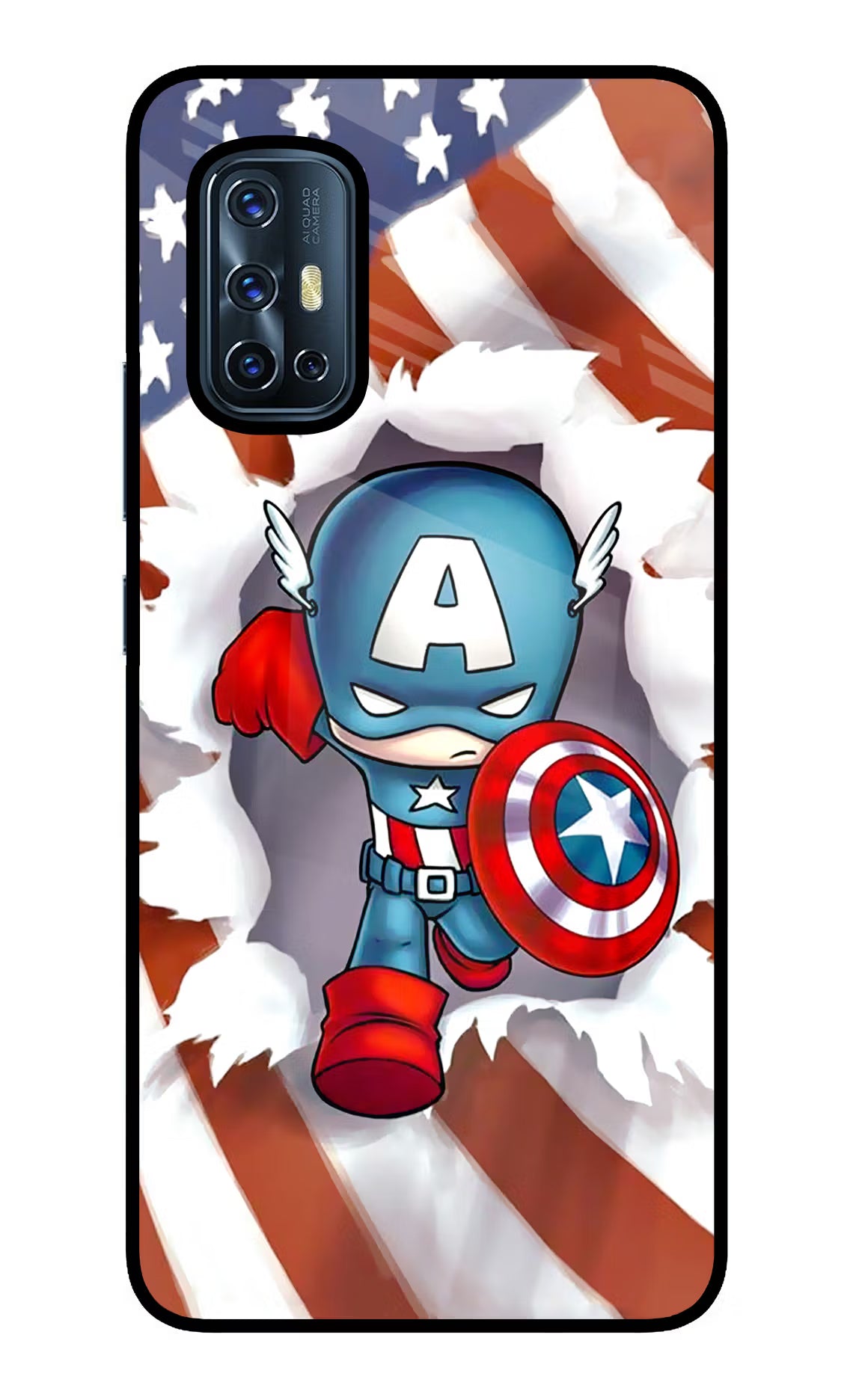 Captain America Vivo V17 Glass Case Back Cover by Casekaro