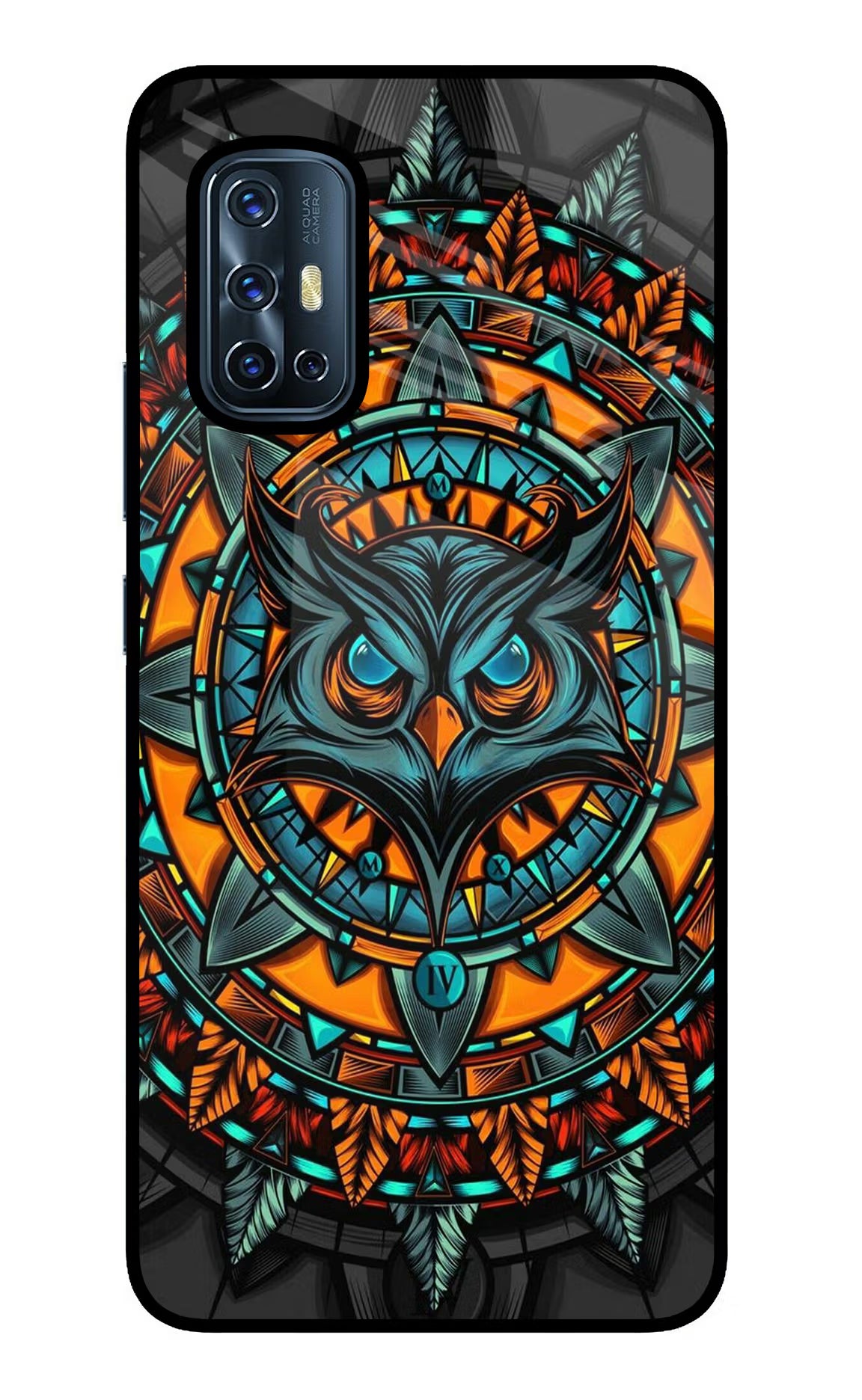 Angry Owl Art Vivo V17 Glass Case Back Cover by Casekaro