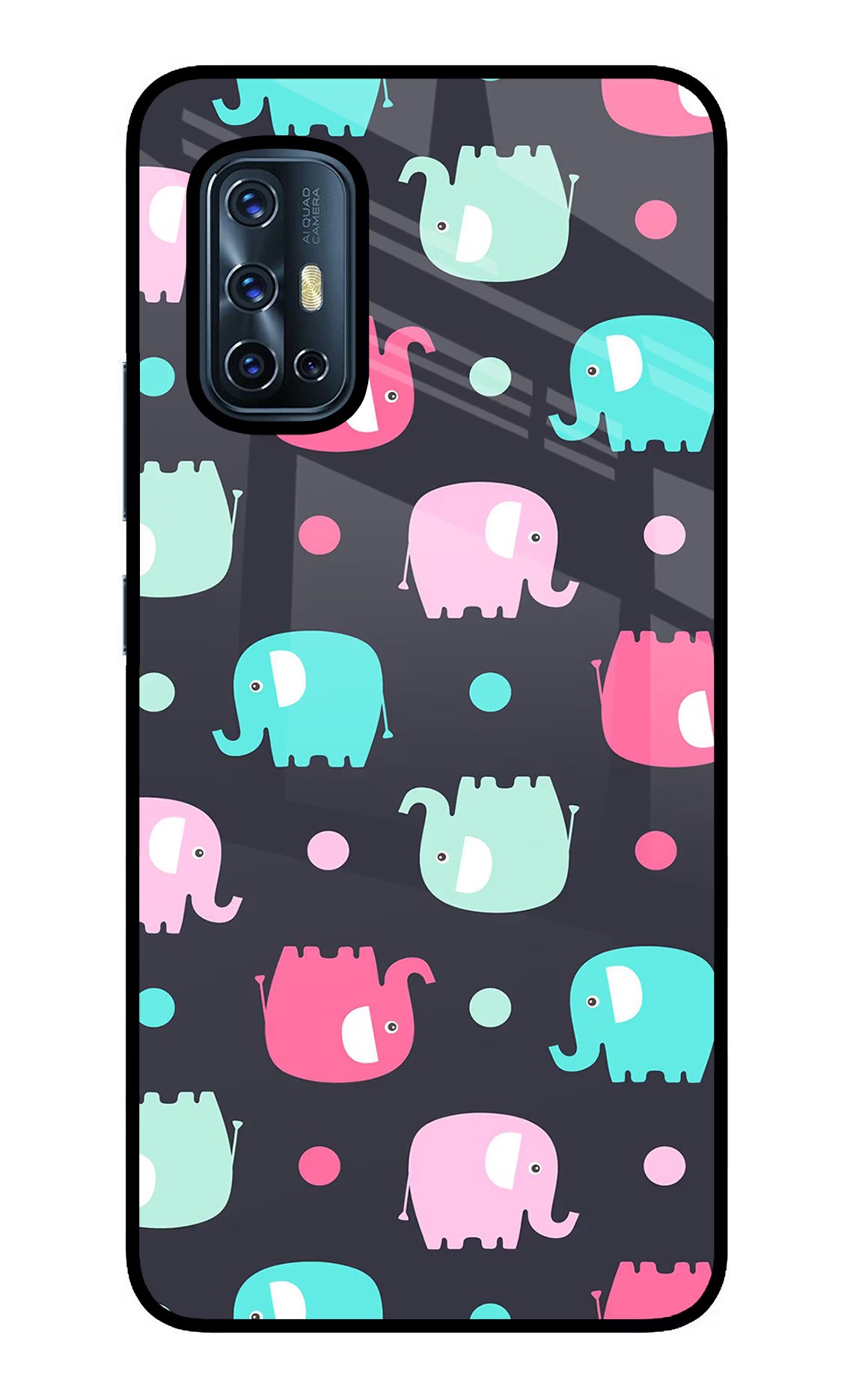 Elephants Vivo V17 Glass Case Back Cover by Casekaro