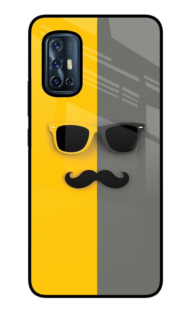 Sunglasses with Mustache Vivo V17 Glass Case Back Cover by Casekaro