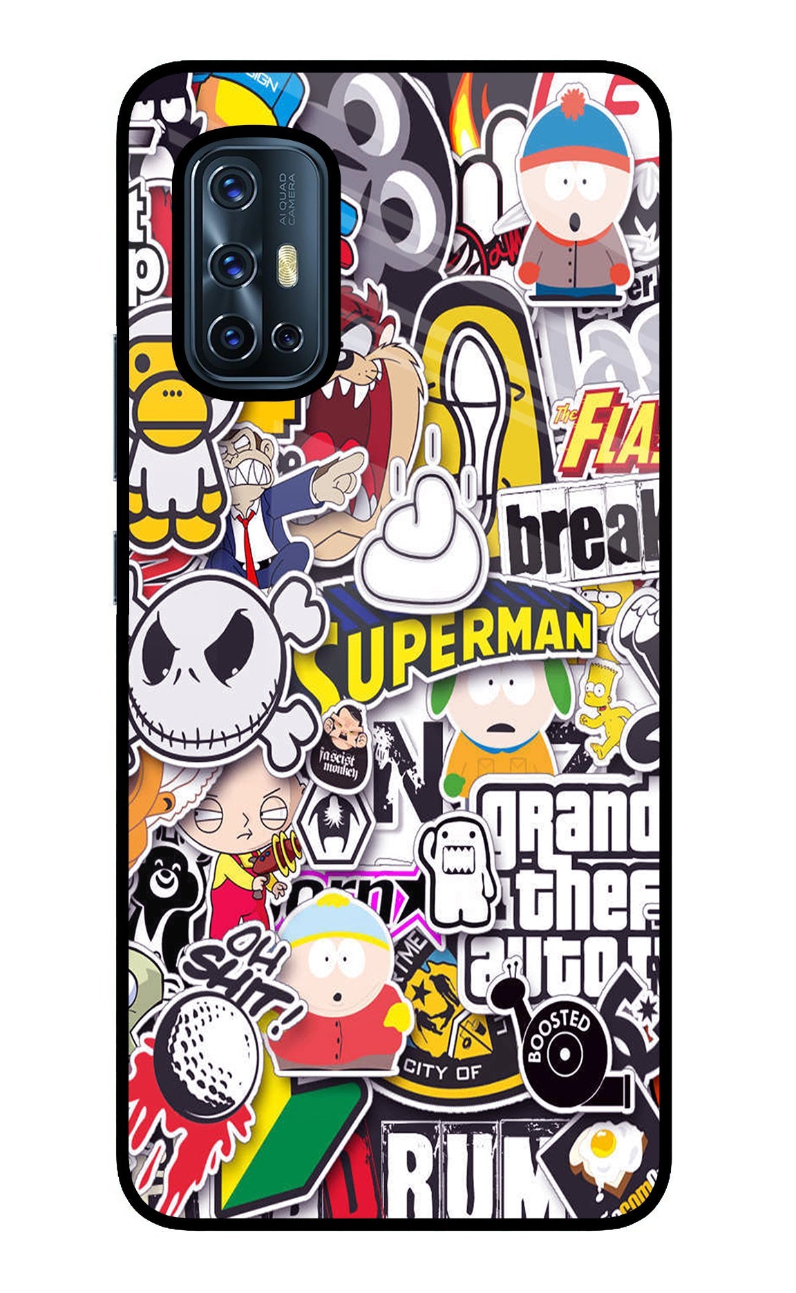 Sticker Bomb Vivo V17 Glass Case