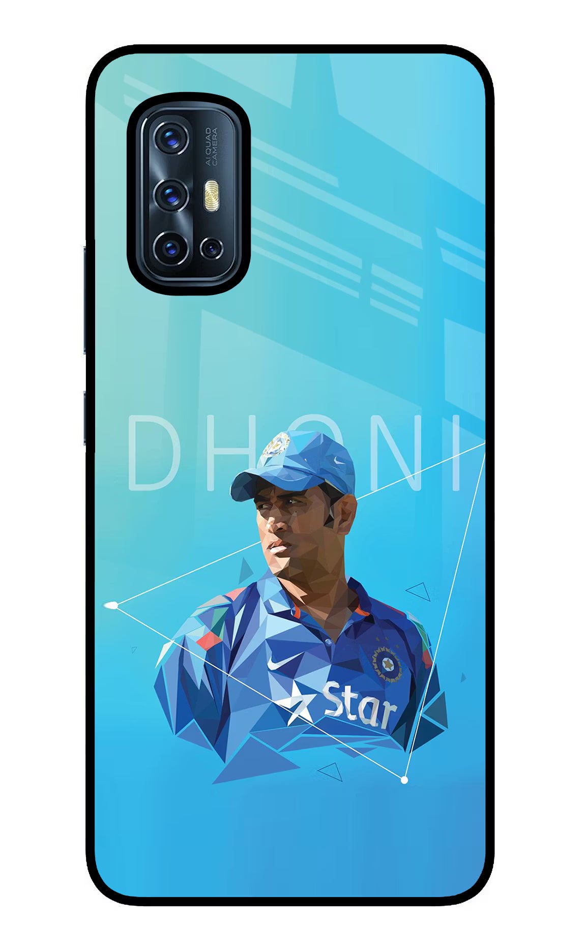 Dhoni Artwork Vivo V17 Glass Case Back Cover by Casekaro