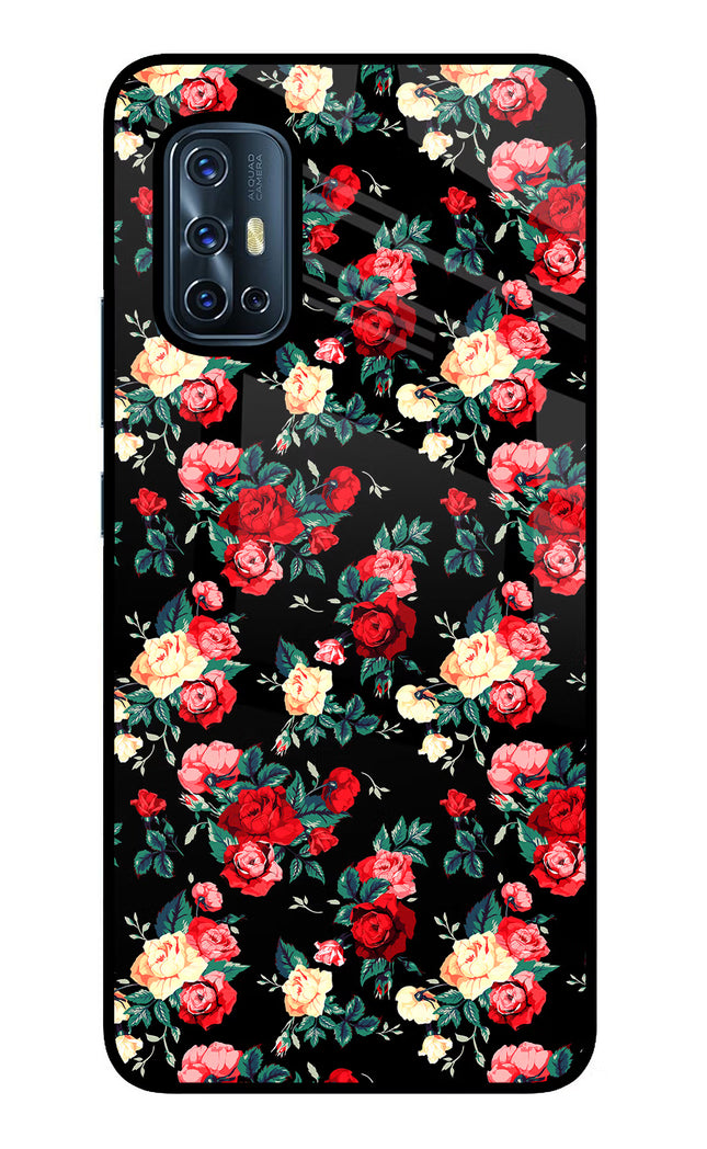 Rose Pattern Vivo V17 Glass Case Back Cover by Casekaro