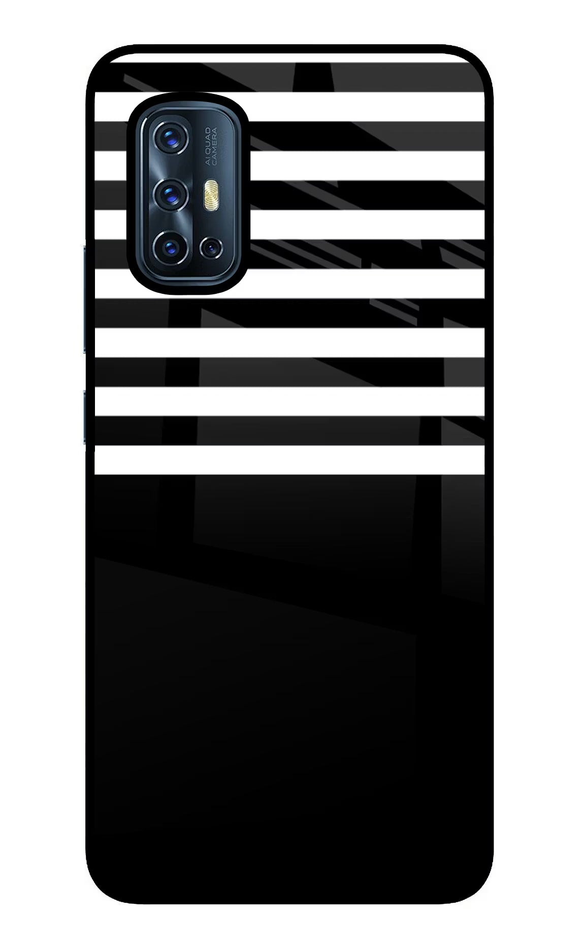 Black and White Print Vivo V17 Glass Case Back Cover by Casekaro