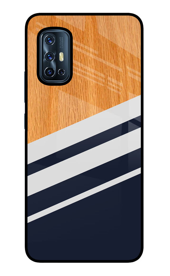Blue and white wooden Vivo V17 Glass Case Back Cover by Casekaro