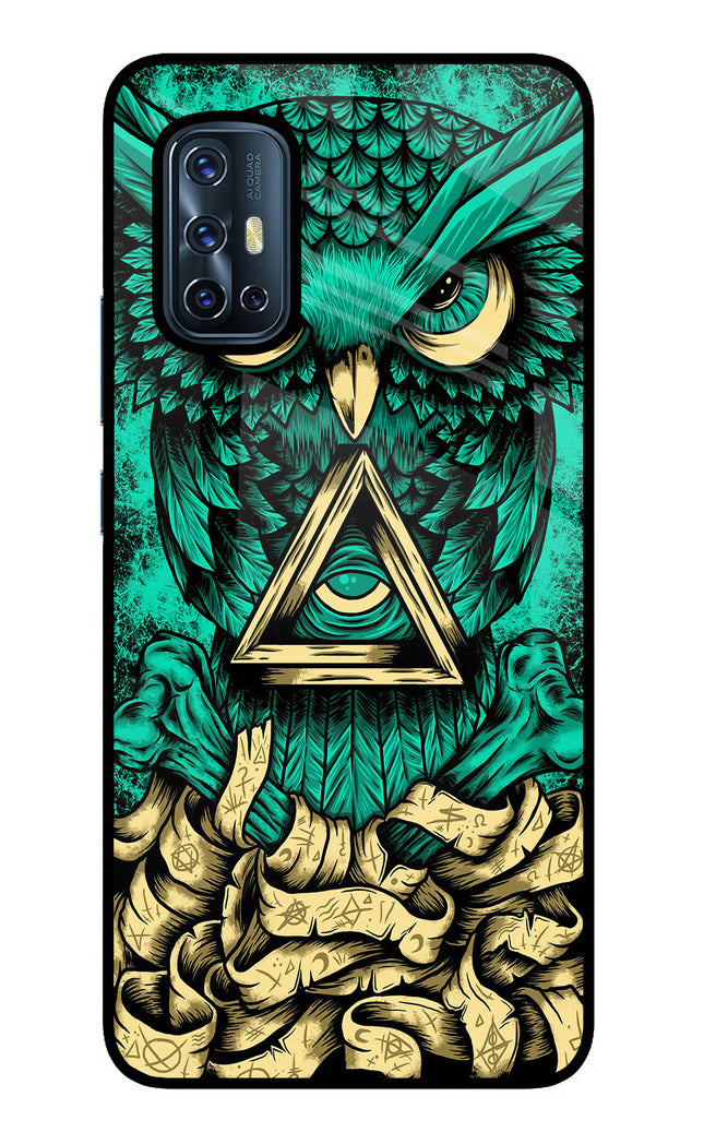 Green Owl Vivo V17 Glass Case Back Cover by Casekaro