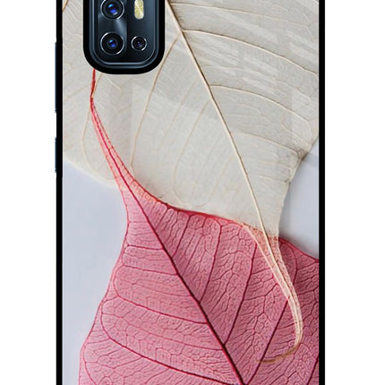 White Pink Leaf Vivo V17 Glass Case Back Cover by Casekaro