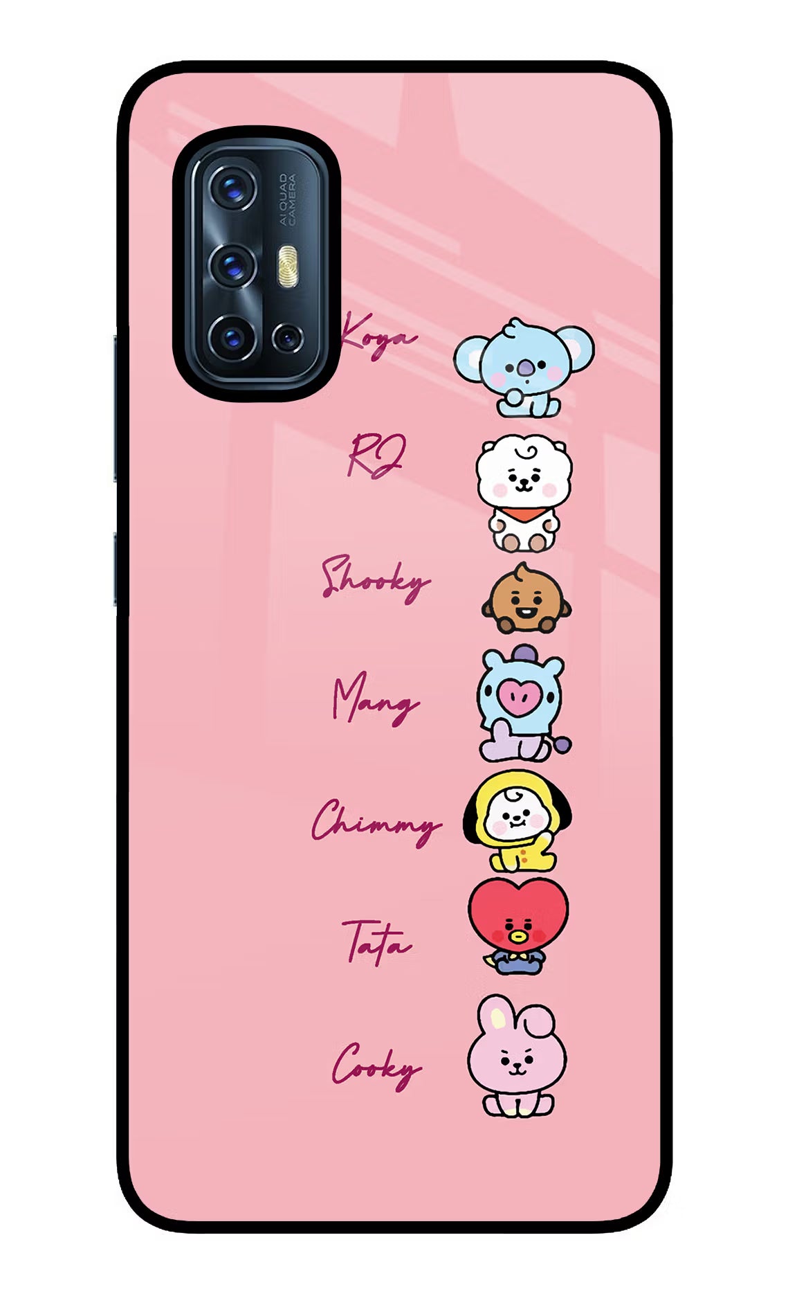 BTS names Vivo V17 Glass Case Back Cover by Casekaro