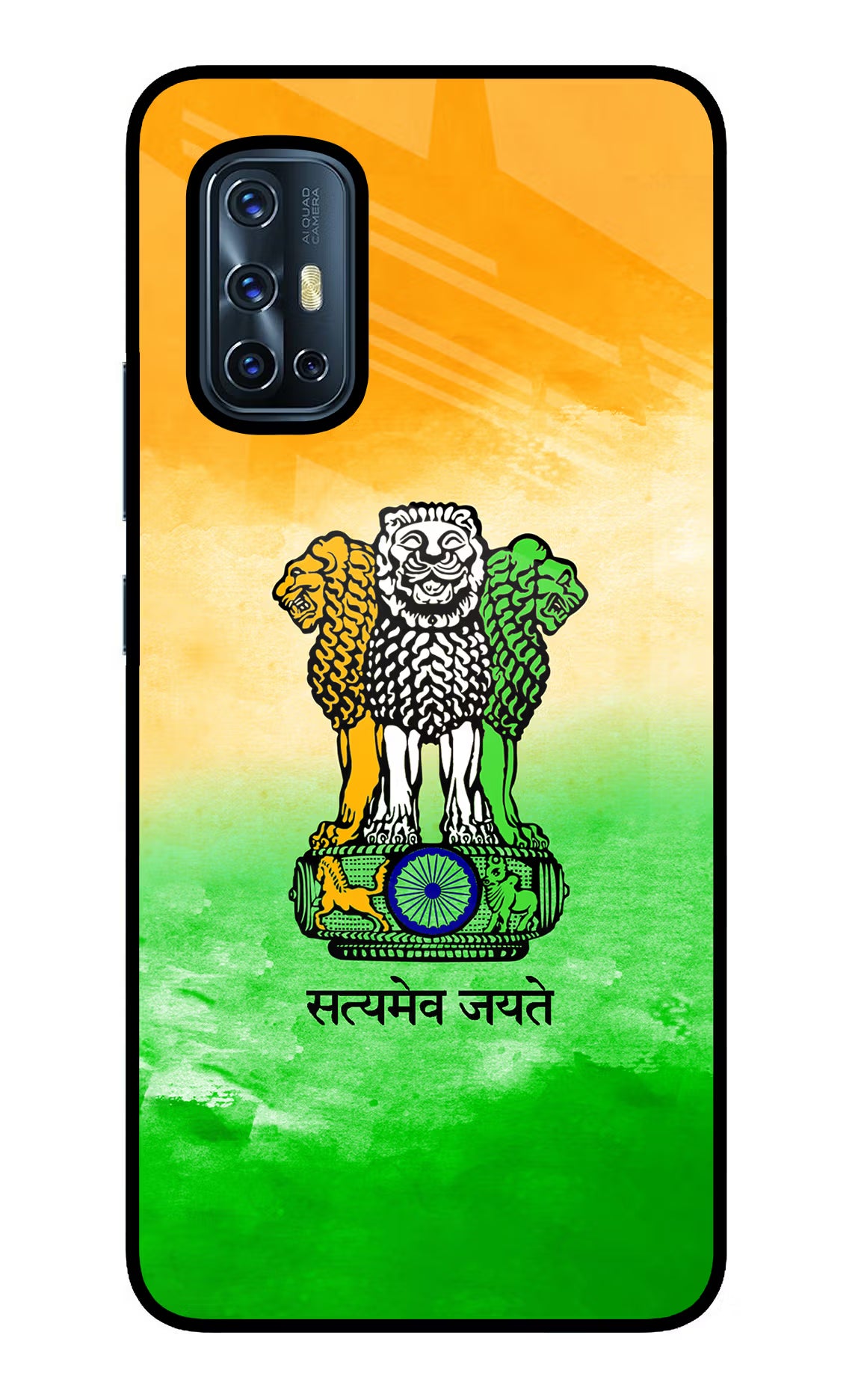 Satyamev Jayate Flag Vivo V17 Glass Case Back Cover by Casekaro