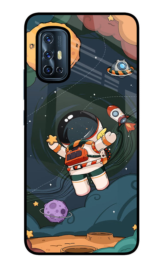 Cartoon Astronaut Vivo V17 Glass Case Back Cover by Casekaro