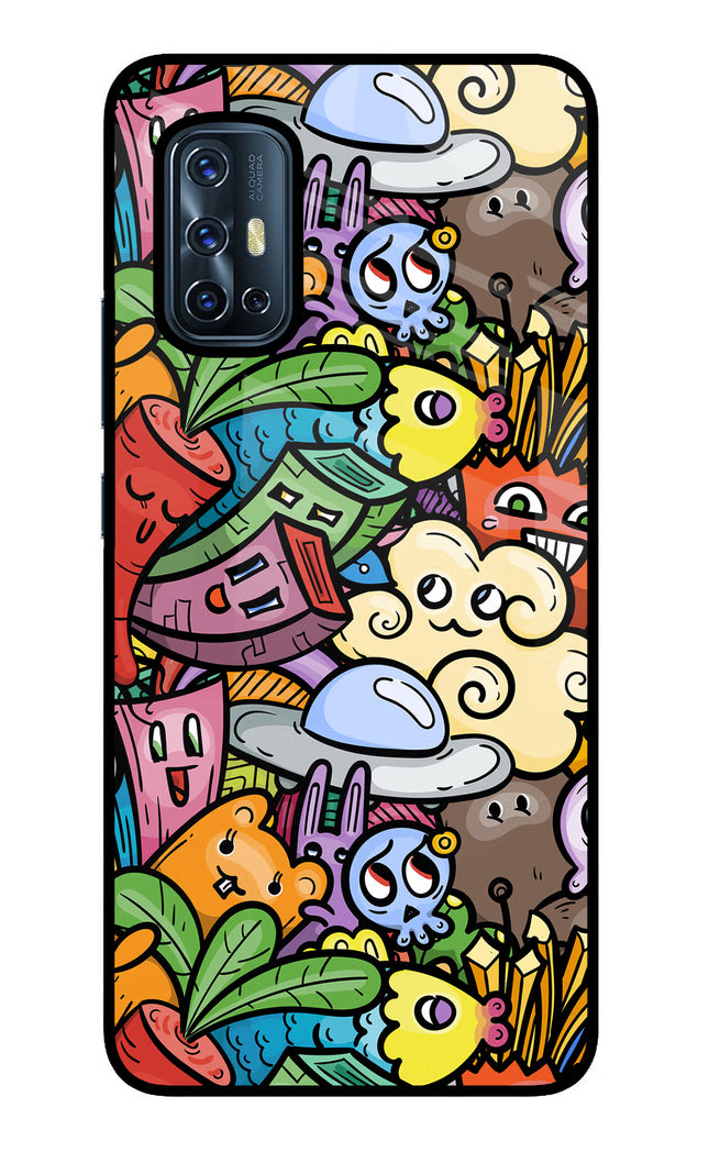 Veggie Doodle Vivo V17 Glass Case Back Cover by Casekaro