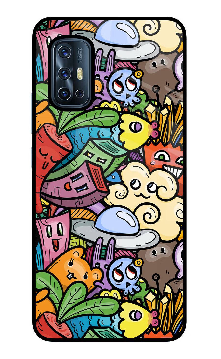 Veggie Doodle Vivo V17 Back Cover, Glass case