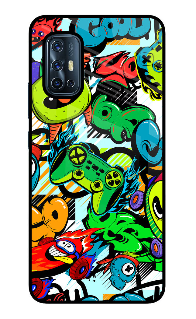 Game Doodle Vivo V17 Glass Case Back Cover by Casekaro