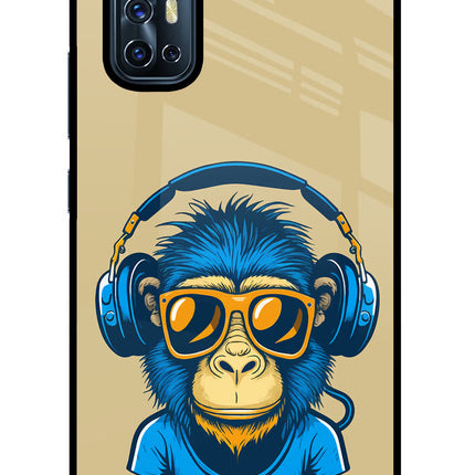 Monkey Headphone Vivo V17 Glass Case Back Cover by Casekaro