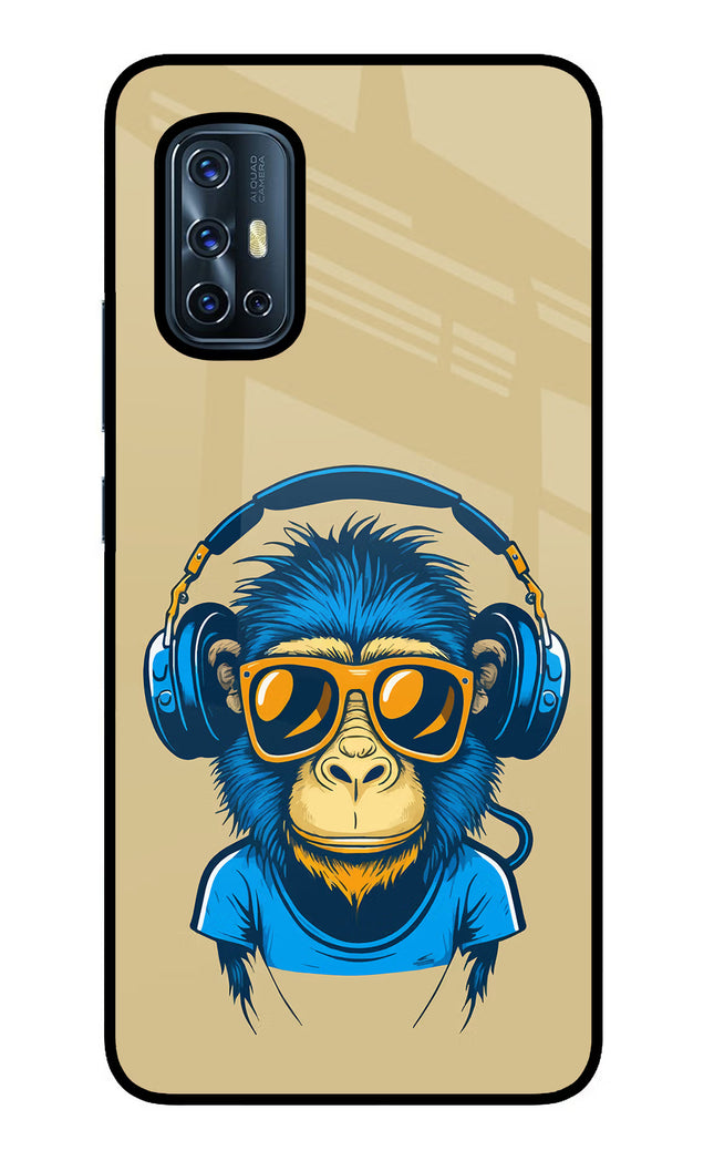 Monkey Headphone Vivo V17 Glass Case Back Cover by Casekaro