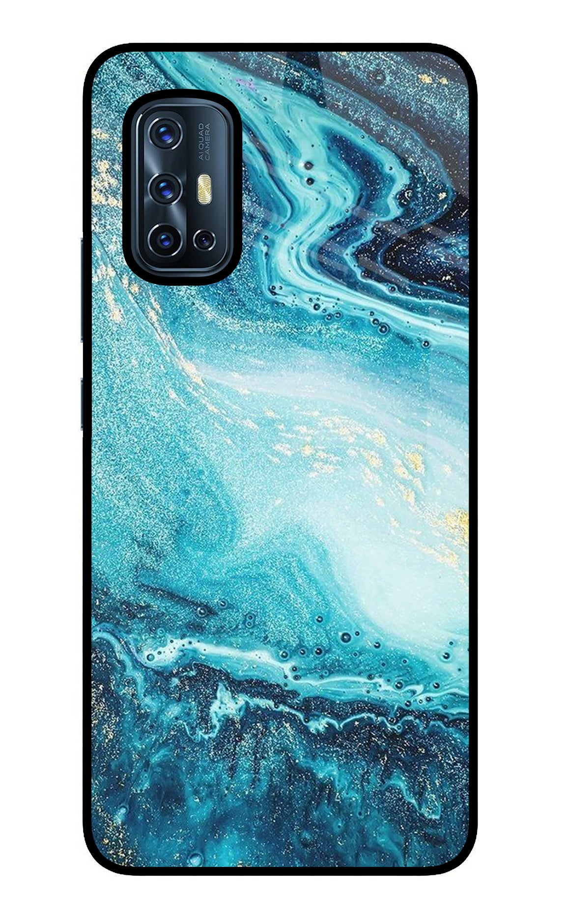 Blue Glitter Marble Vivo V17 Glass Case