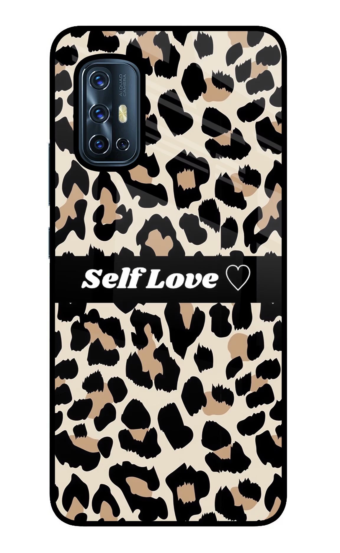 Leopard Print Self Love Vivo V17 Glass Case Back Cover by Casekaro