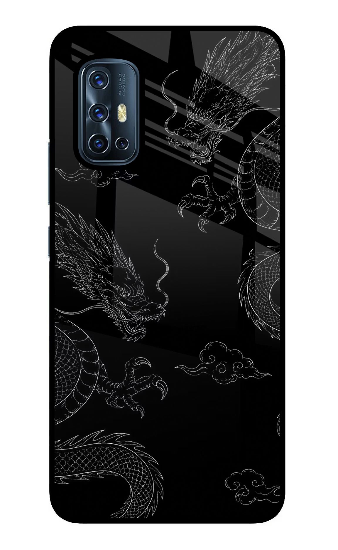 Twin Dragons Vivo V17 Glass Case Back Cover by Casekaro
