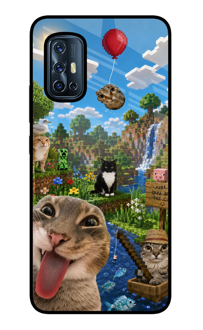 Minecraft Cat Chaos Vivo V17 Glass Case