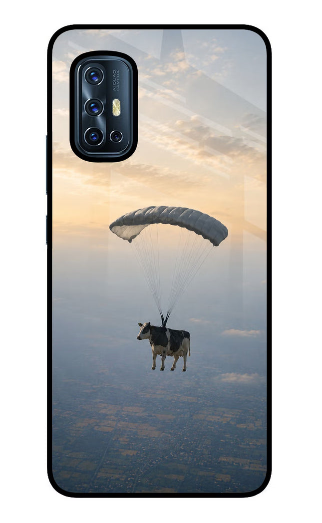 Skydiving Cow Vivo V17 Glass Case