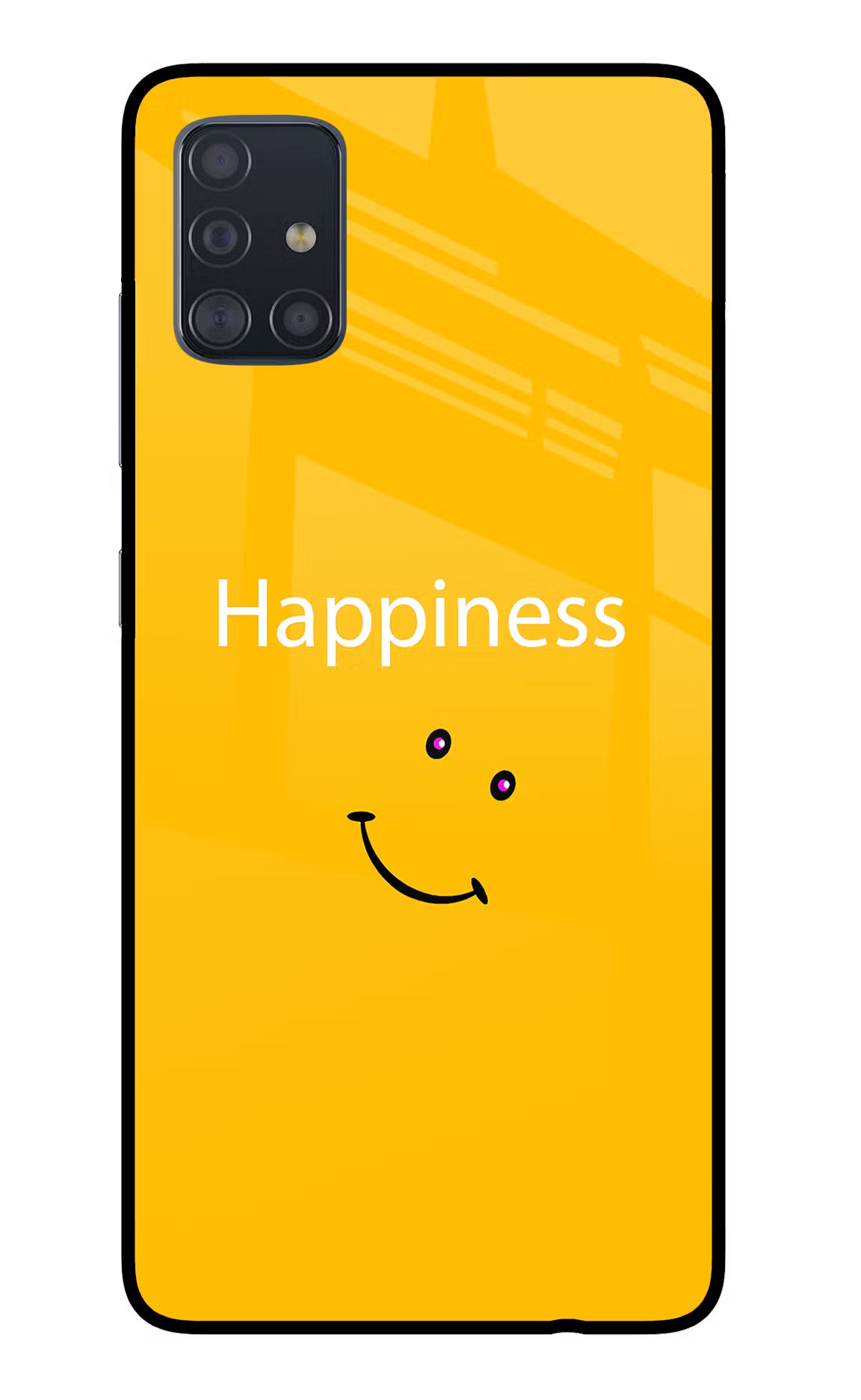 Happiness With Smiley Samsung A51 Glass Case Back Cover by Casekaro