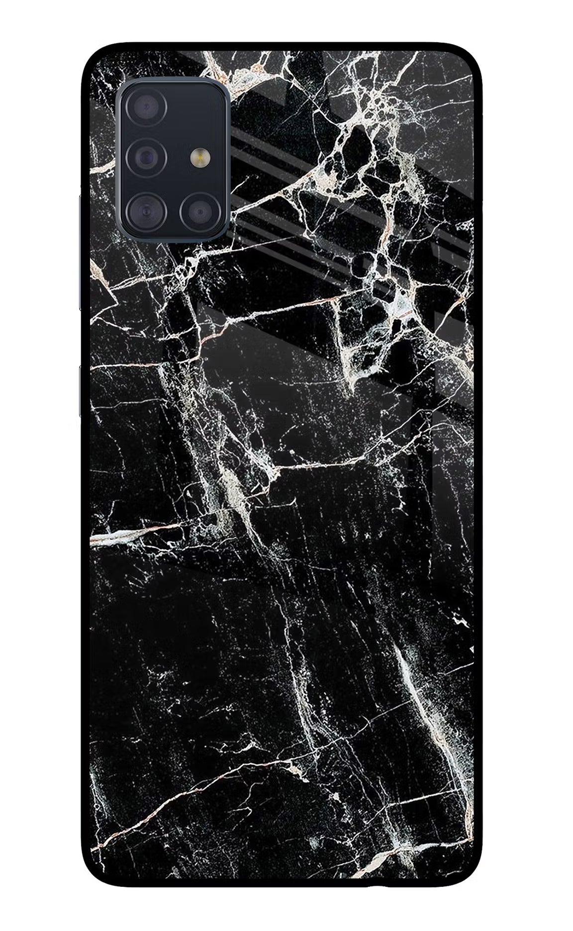Black Marble Texture Samsung A51 Glass Case Back Cover by Casekaro