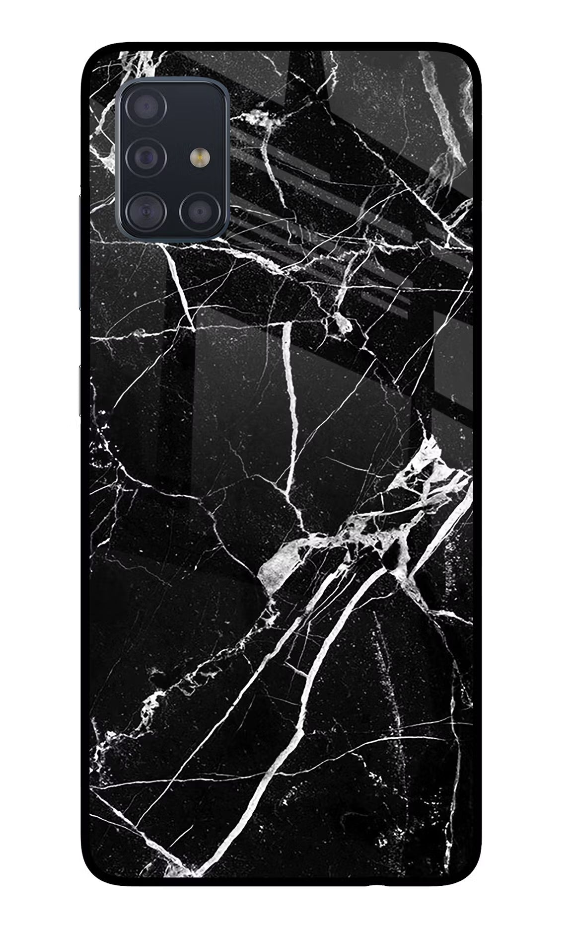 Black Marble Pattern Samsung A51 Glass Case Back Cover by Casekaro
