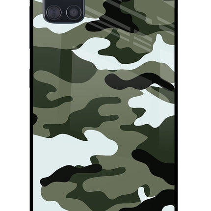 Camouflage Samsung A51 Glass Case Back Cover by Casekaro