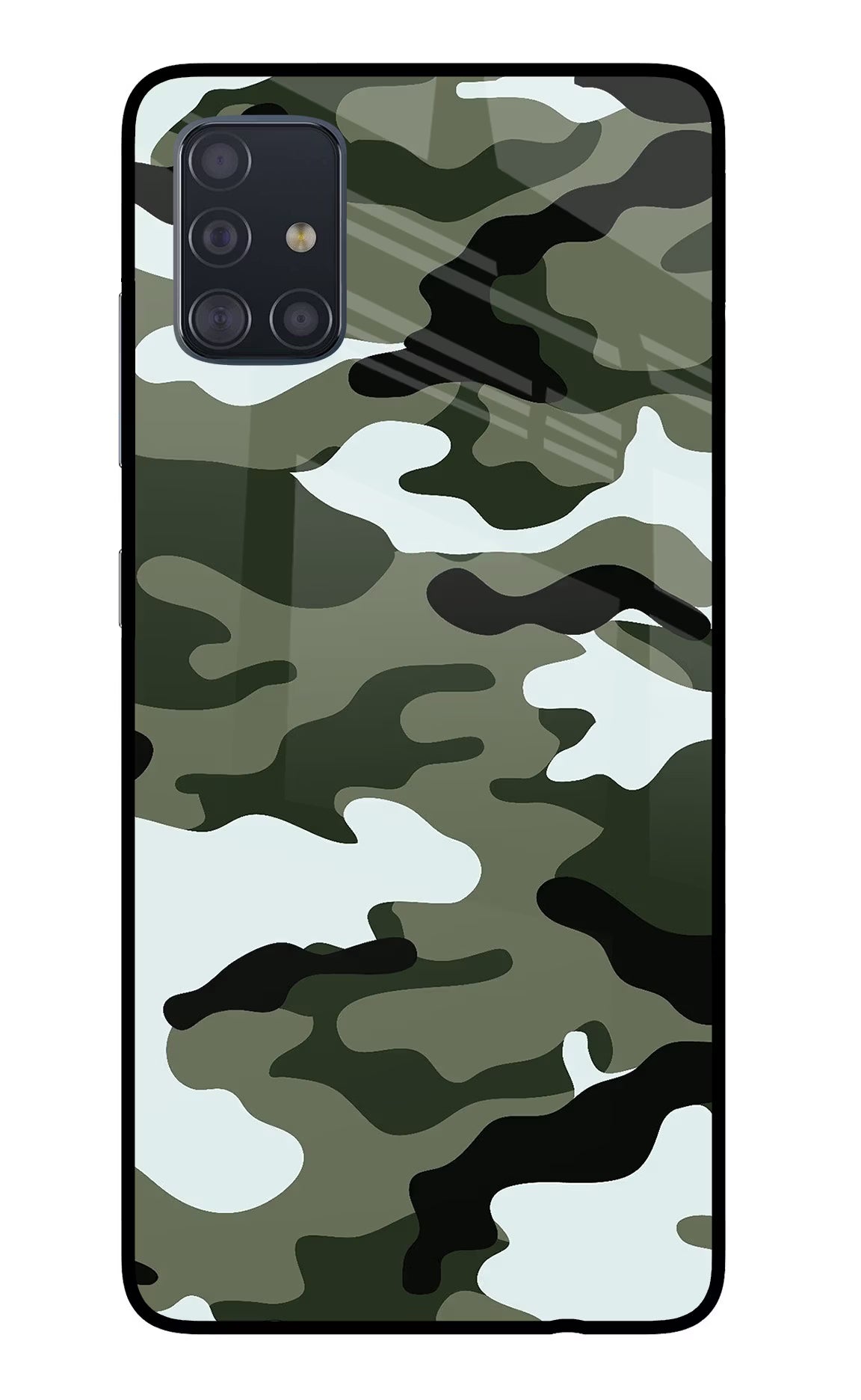 Camouflage Samsung A51 Glass Case Back Cover by Casekaro