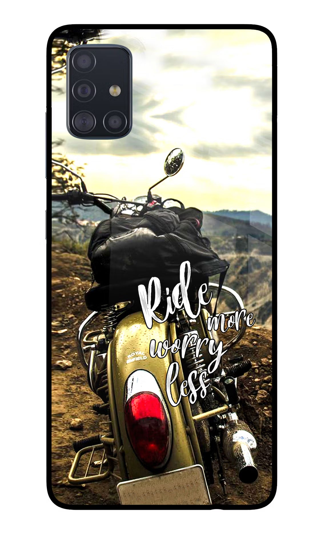 Ride More Worry Less Samsung A51 Glass Case Back Cover by Casekaro