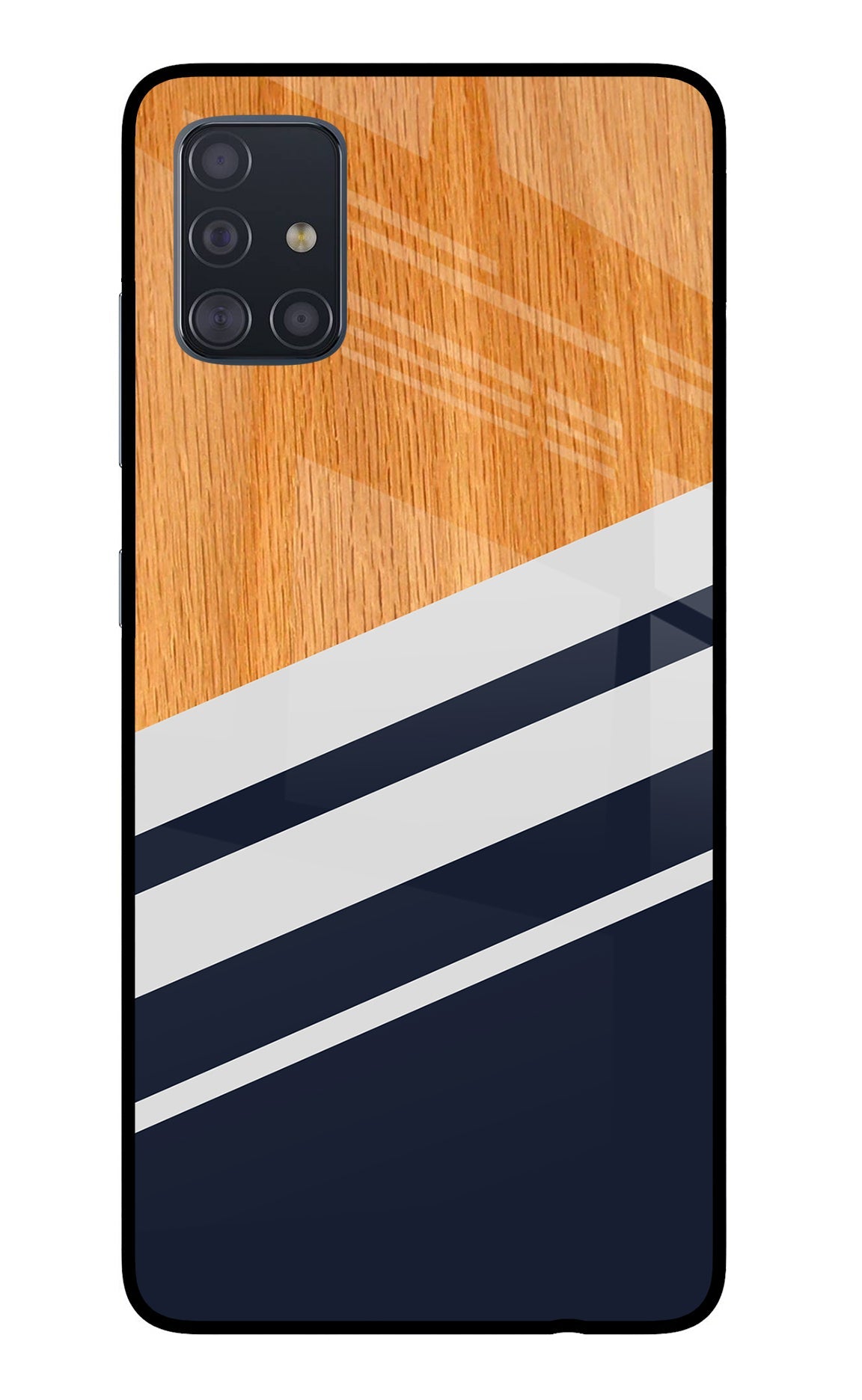 Blue and white wooden Samsung A51 Glass Case