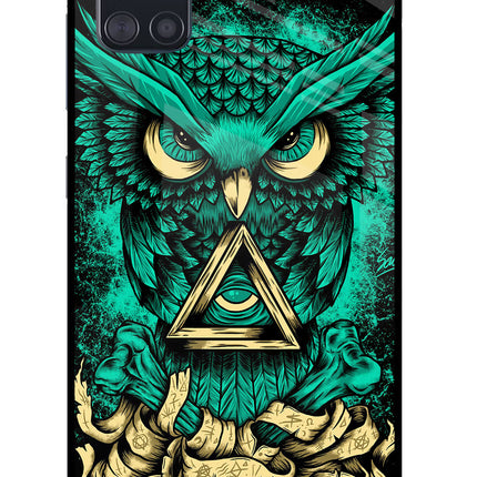 Green Owl Samsung A51 Glass Case Back Cover by Casekaro