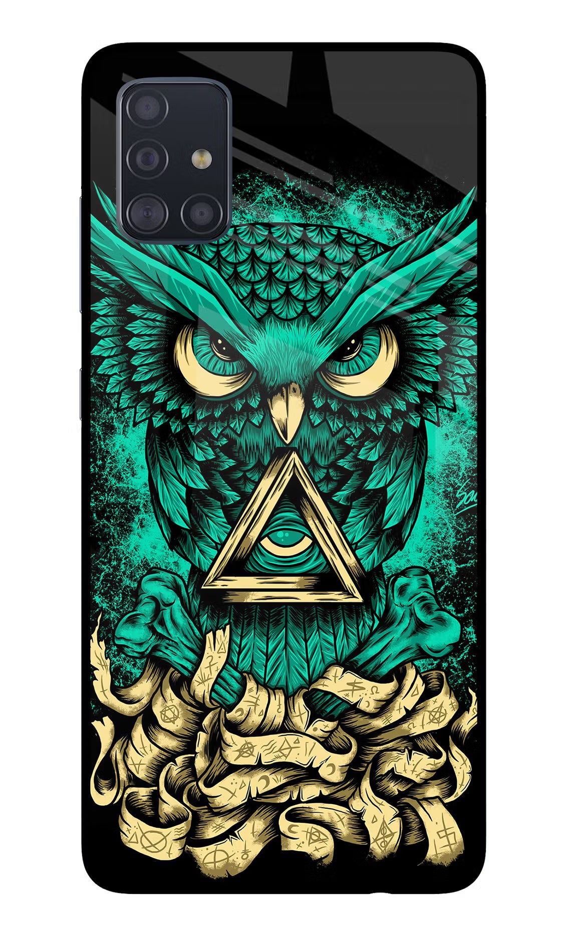 Green Owl Samsung A51 Glass Case Back Cover by Casekaro