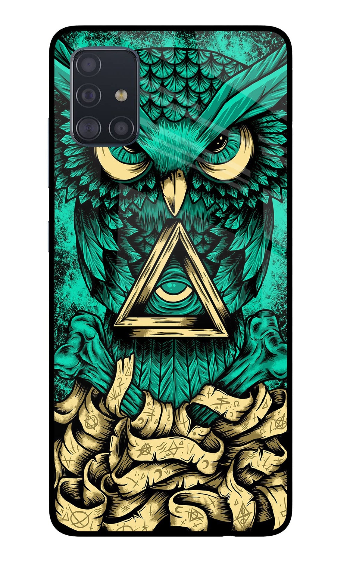 Green Owl Samsung A51 Glass Case